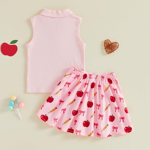 Image of BeQeuewll Back to School Toddler Girl Outfit 2Pcs Knit Top Pleated Skirt Set Girls