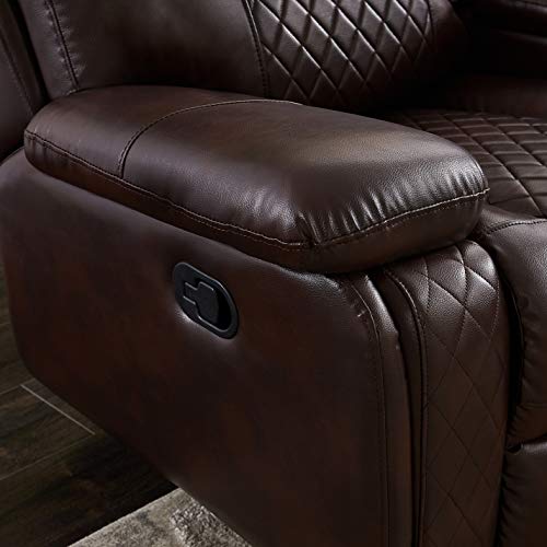 OMGO Motion Sectional Sofa Set, 6 Seats Upholstery Manual Recliner Couch with Cup-Holder and Storage Box, for Villa/Living Room/Apartment/Office, 100, Brown - Thumbnail 7