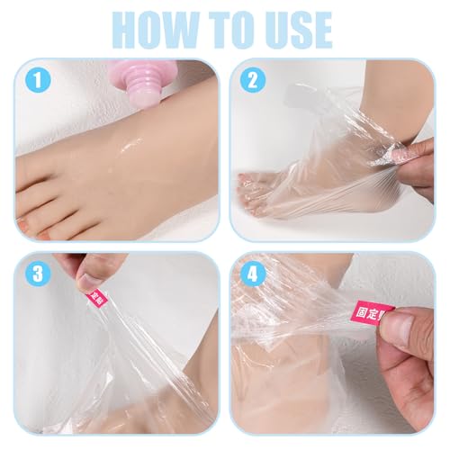 200 Stück Weiße PE-Fußmaske Socken für Paraffinbad Fußpflege, Parafinwachsbad, Hände & Füße - Einweg Schuhüberzieher mit Fixierstreifen (33x23x1cm)