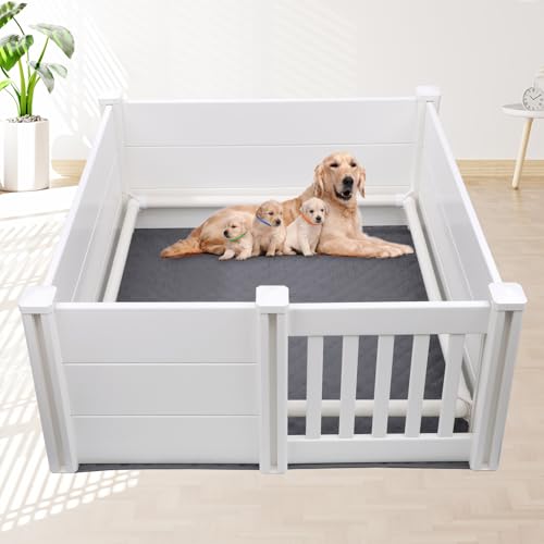 Whelping Box for Dogs Whelping Box with Pig Rails and Waterproof Whelping Pad 484818in Whelping Box for Dogs and Puppies with Adjustable Height Door ID Collars for Large Medium Small Dogs