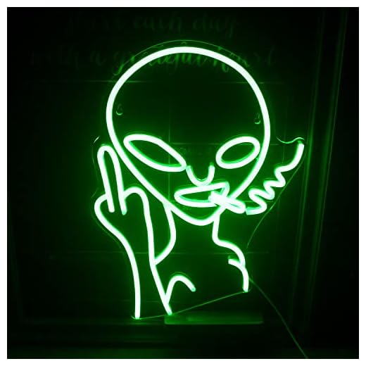 Green Smoking Alien Neon Signs Desprecie el gesto Luz de neón Led Neon Wall Sign Usb o batería Luz nocturna para sala de juegos Bar Dormitorio Hogar Pub Hombre Cueva fiesta de cumpleaños