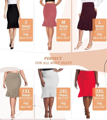 Image of HyBrid & Company Womens Premium Nylon Ponte Stretch Office Fishtail Pencil Skirt High Waist Made in The USA Below Knee