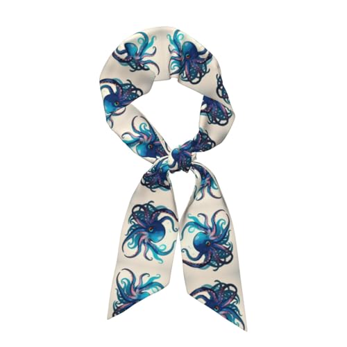 Blue and purple Octopus print Fashion Silk Like Scarves Scarf Silk Feeling Long Lightweight Scarf for Women