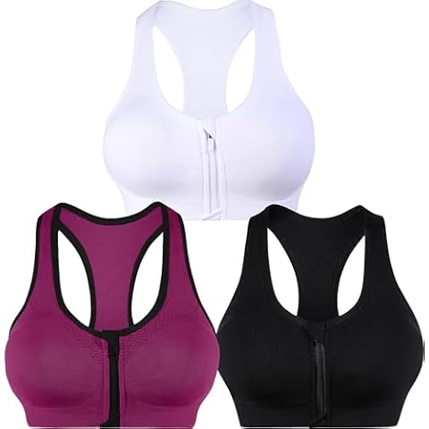 AKAMC Women's Zip Front Sports Bra Seamless Post-Surgery Bra Active Yoga Sports Bras,X-Large Cover