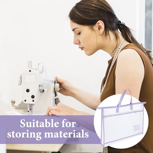 Image of 3 Pack Sewing Project Bag 17.72x12.99 Inches Craft Storage for Quilters Art Portfolio Bags with Handle and Zipper Mesh Folder Organizers for Artworks Charts Poster Scrapbook