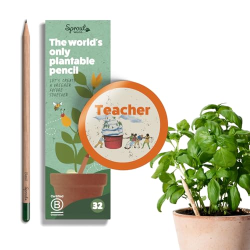 Sprout World Edición especial para profesores: Lápices plantables de grafito, con semillas cultivables, en madera respetuosa con el medio ambiente | Paquete de 32 | Set de regalo con hierbas y flores