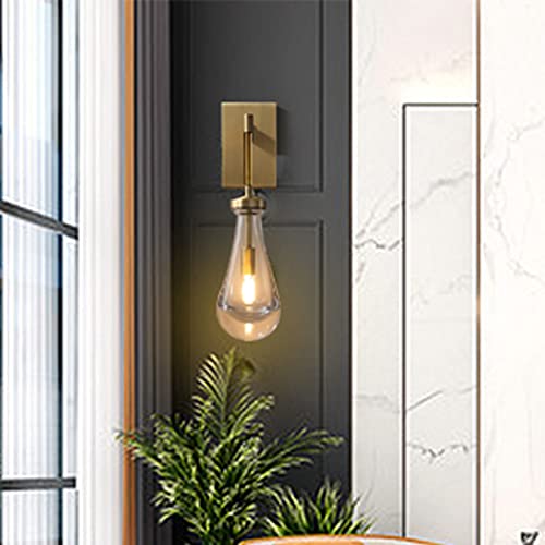 Ringrain Brass Wall Sconces,Modern Raindrop Bedroom Bedside Wall Light, Art Vanity Light Fixtures For Bathroom,Raindrop Wall Lamp With Hand Blown Solid Glass Perfect For Bedroom, Living Room #TOP1