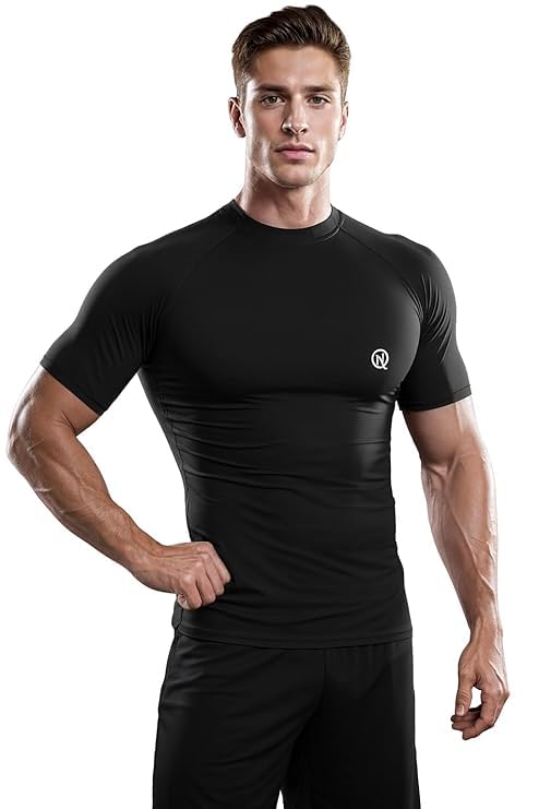 Image of NEVER QUIT Men's Compression T-Shirt | Polyester Blend | Half Sleeve Athletic Sports Tight | Crew Neck Slim Fit Gym & Workout Wear (Pack of 1 / Pack of 2)
