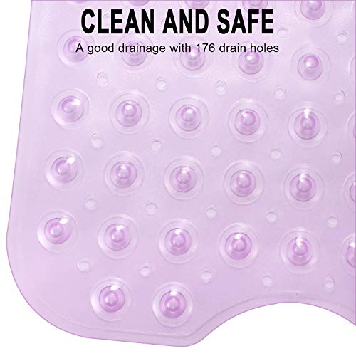 Image of YINENN Bath Tub Shower Mat 40 x 16 Inch Non-Slip and Extra Large, Bathtub Mat with Suction Cups, Machine Washable Bathroom Mats with Drain Holes, Purple