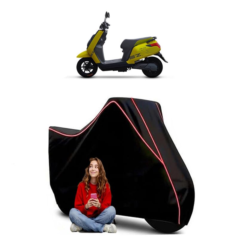 Image of Deltic EZ Scooty Bike Cover Water Resistant Outdoor Use Universal Fit Scooters Motorcycles Heavy Duty UV Protection Dust Rain Scratch Resistant Elastic Bottom Black Blue Piping
