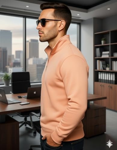 Image of Quarter Zip Pullover Sweatshirt, Classic Long Sleeve Mock Neck, Available in Burgundy, Black, Light Blue
