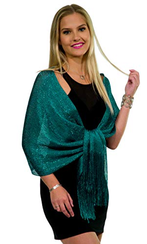 Shawls and Wraps for Evening Dresses, Metallic Sparkle Womens Wedding Teal Blue Shawl