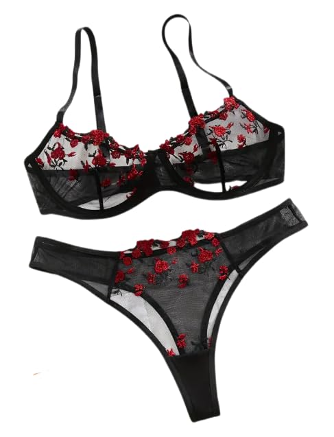 The Seventh Muse's Blush Spell Lingerie Set Black Red-image-44