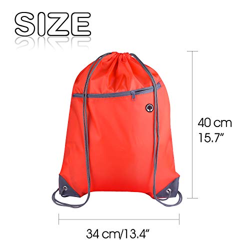 Image of KUUQA 12Pcs Drawstring Backpack Bags Bulk with Zipper Pocket Christmas Gift Bag(Red)