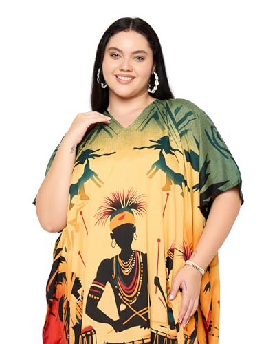 Image of Gypsie Blu Women Plus Size Kaftan Dress Beach Cover Up Maxi Dresses for Women, V-Neck Kimono Sleeve 1X-3X