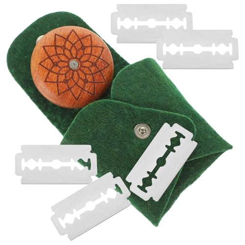 ARTSEWPLY Cortador de Pan Mango de Madera de Fruta Herramienta para Marcar Masa de Pan Incluye 5 Cuchillas Reemplazables y Funda de Fieltro Verde Adecuado para Panadería Casera y