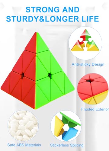 Image of CFMOUR Speed Cube Set - Stickerless 2x2 3x3 4x4 Pyramid Magic Cubes Bundle | Fast Turning, Moyu Meilong, Birthday Party Easter Valentines Day Gifts, Kids Puzzle Game, Brain Toy for Teens and Adults
