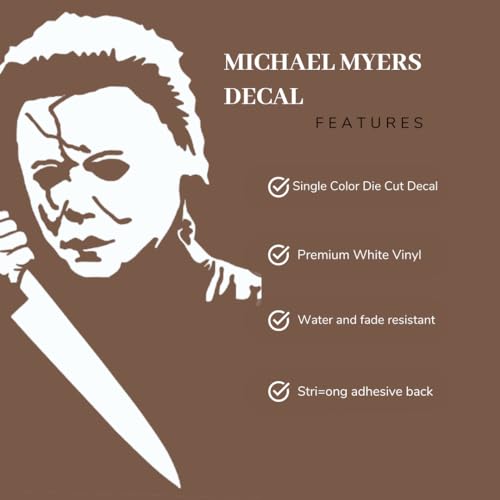 Image of Michael Myers Halloween Creepy Horror Sticker for Car Window Laptop Skateboard Bumper Motorcycle 7.0 x 5.0 Inch White