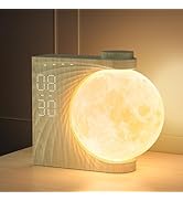 Lampe De Lune Avec Réveil Lumineux, Réveils, Lumière Lunaire RGB 8 Couleurs, 10 Sons Naturels