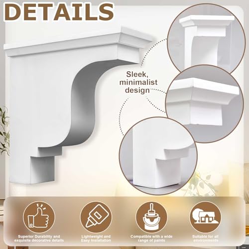 Image of Briwooody 2 Pcs Unfinished Paintable Corbels Bracket for Doorway Countertop Home Cabinet Bookshelves Furniture Support PU (4 1 /8 W X 10 1 /2 D X 10 1 /2 Inch H,Classical Style)