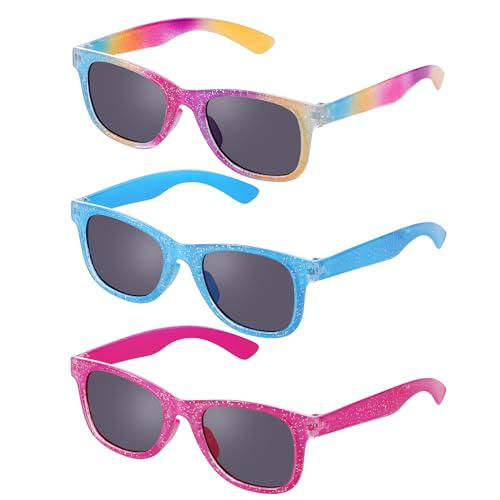obmwang 3 Pack Kids Sunglasses Girls Princess Glitter Sunglasses for Toddler Girls Cute Glasses UV 400 Protection