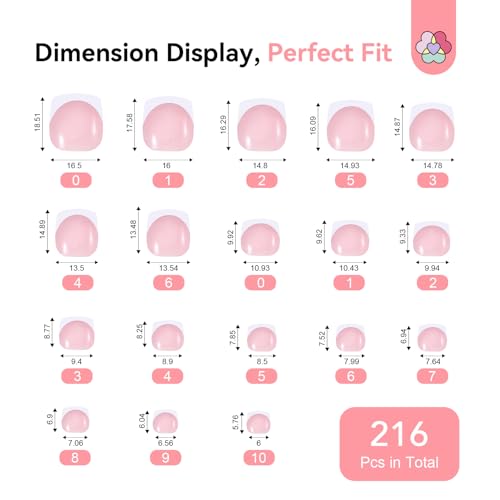 SAVILAND Gel Nail Kit for Toe: 18 Sizes All-In-1 Gel Nail X Kit with U V Light 216 Pcs Pink Toe Nail Press On with Solid Nail Glue VE & Castor Oil LED Nail Lamp Nail Drill Professional DIY Manicure