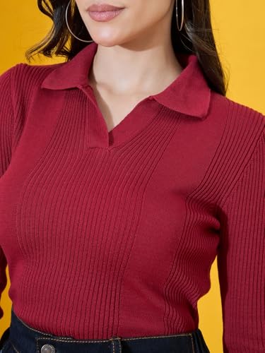 Image of 98 Degree North Women Spread Collar Sweater-G1577-BLACK