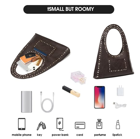 Image of Studded Purses for Women Vintage Hobo Bag Vegan Leather Punk Y2K Purse for Women Crescent Shoulder Bag