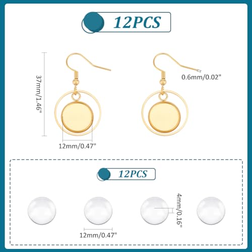 UNICRAFTALE 12Sets Stainless Steel Flat Round Bezel Dangle Earring Making Kits Blank Dome Dangle Earrings Transparent Glass Cabochon Cabochon Settings Ear Hooks with Glass Cabochon for Jewelry Making - Image 3