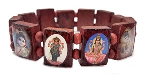 1 Yoga Bracelet Hindu God and Goddess Wooden Stretchy Bracelets - Fits Regular