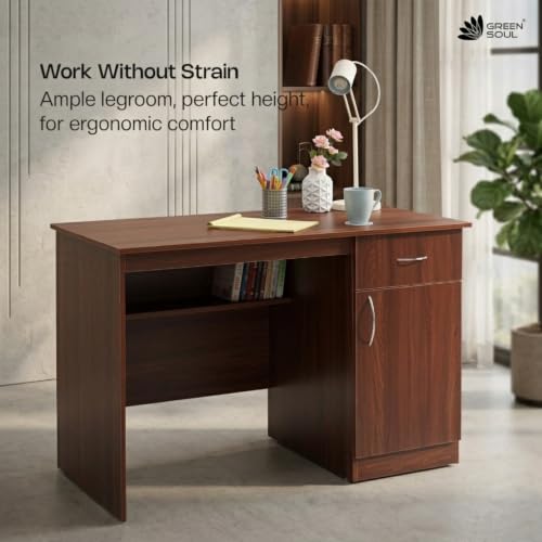 Image of TEKAVO Cron Computer Table for Home pc with Storage Drawer | Office Laptop Table for Work from Home |110L x 50W x 74.5H CM | Brown