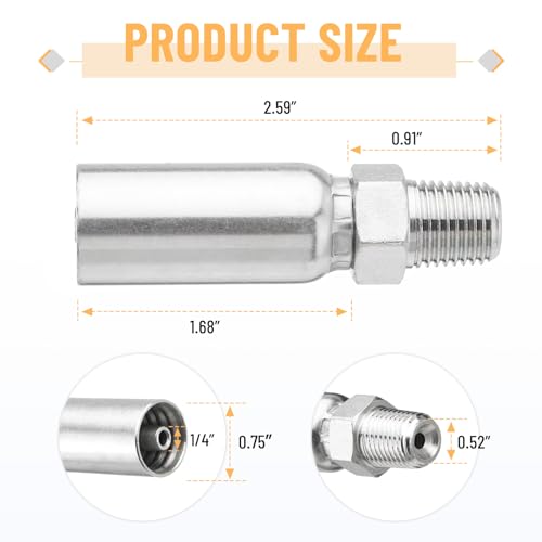 Image of 12 Pack Hydraulic Hose Fittings: 1 /4 inch I.D. Hose x 1 /4 inch NPTF Male with Protection Cover, Hydraulic Hose End Crimp Fitting Kits Compatible with U-Series Hose