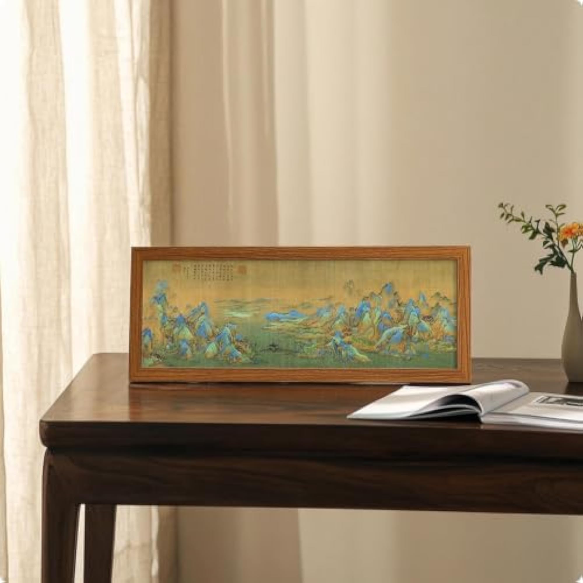 Decorative Chinese-Style Framed Landscape Wooden Panel Desk Ornament