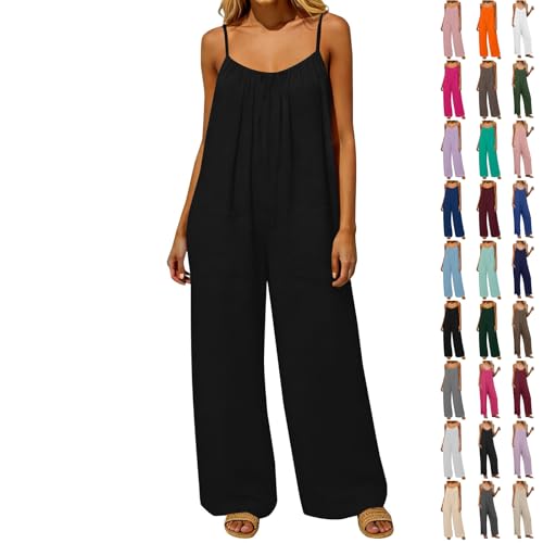 Générique Salopette Large Baggy Pour Femme - D'Été Combinaison Longue Sans Manches Bretelles Pantalon Extensible Avec Grandes Poches Décontractée...