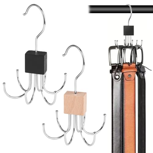 Lot de 2 Supports de Ceinture Rotatifs à 360 Degrés avec Crochets en Métal, Cintres Pivotants à 360° pour Penderie, Porte Ceinture Multifonction, pour...
