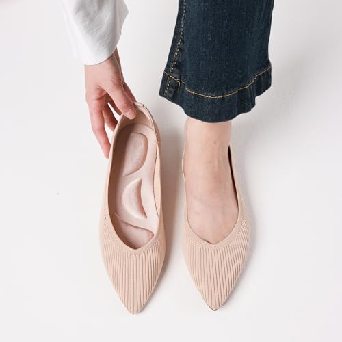 Image of CELNEPHO Red Women's Comfortable Knit Mary Jane Flats - Pointed Toe, Slip On, Arch Support, Washable, Casual & Dressy Shoes - US Size 11