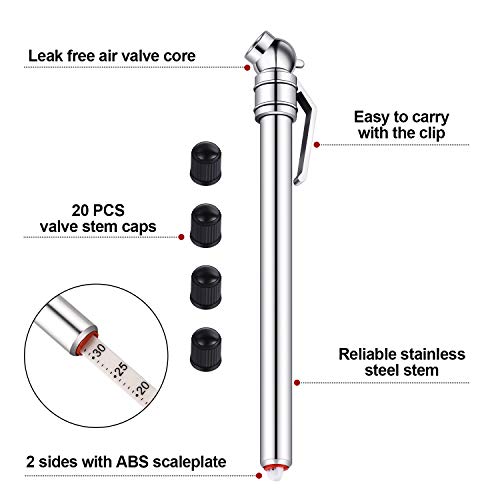 10 Pieces Pencil Tire Pressure Gauge Stainless Steel Stem Tire Pressure Gauge Accurate Mechanical Wheel Checker With 20 Pieces Tire Stem Valve Caps For Car Truck Motorcycle Bike #TOP2