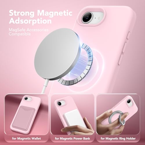 Image of Magnetic for iPhone 17e /iPhone 16e Case, Compatible with MagSafe, [Soft Anti-Scratch Microfiber Lining] Slim Silicone Shockproof Protective Phone Case for iPhone 17e /16e 6.1 inch, Chalk Pink