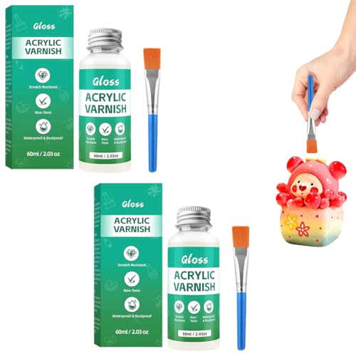 Paquete de 2 barnices transparentes brillantes, barniz con acabado brillante, barniz para velas, resistente al agua, de secado rápido, mejora la intensidad del color Previene grietas,60 mlx2