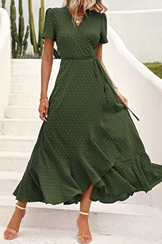 Image of PRETTYGARDEN Women's Summer Wrap Maxi Dress Casual Boho Floral V Neck Short Sleeve Ruffle Hem Split Beach Long Dresses
