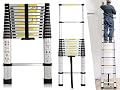 Telescoping Ladder 12.5FT, Lightweight Aluminium Extension Ladder with Non-Slip Feet, Folding Compact Collapsible Ladder for Home and Outdoor Working, 330lb Capacity
