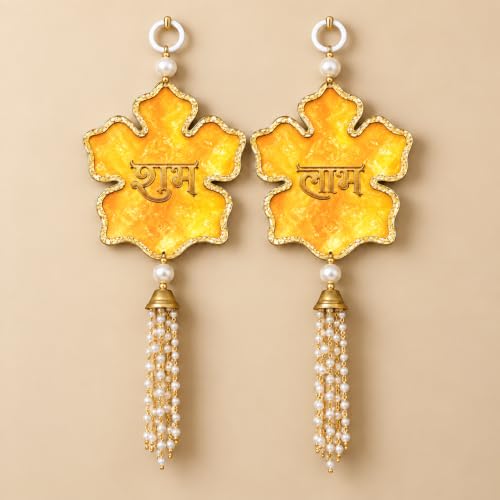 Image of Akaar Decor Artificial Marigold Door Hanging Toran | Diwali Decoration Items for Home Decor| Festive Decor| Office Decor| -(L:Approx. 2.5ft) (Acrylic Shubh Labh Yellow)