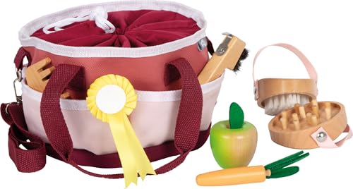 Small Foot Set de Soins pour Chevaux avec Sac Rouge, ustensiles en Bois adaptés aux Enfants, Accessoires pour Jouer au Cheval, Enfants à partir de 3 Ans, 12705