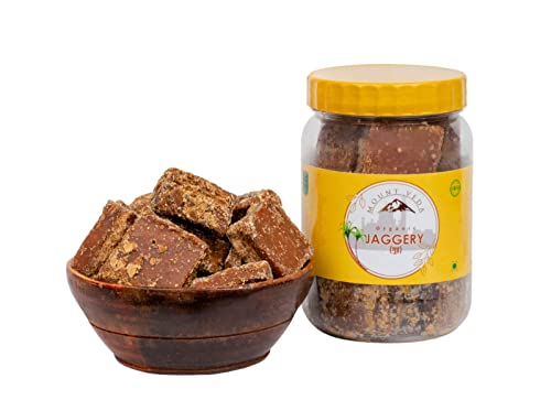 Image of Mountveda Pure and Organic Jaggery Cubes /Finest Sugarcane Desi Gud,Karupatti,Mittai,Bellam,Thati,Gur,Bella /Natural Handmade Jaggery Block for Sweetener /Iron & Protein & Nutrient Rich Jaggery - 450 gms