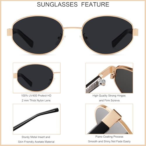 Retro Oval Sunglasses Women/Men, Vintage 70s 80s 90s UV400 Protection Eyewear, 56 mm Lens Width2