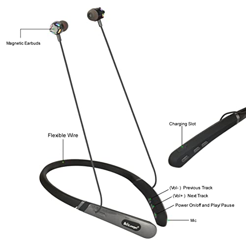 Image of Hitage Amaze Series NBT-628 Wireless Sport Neckband 65 Hrs Music with battry Indicator Bluetooth Headset (Grey Black, in the Ear)
