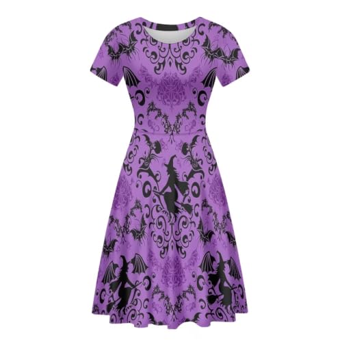 Image of POLERO Women Puffy Swing Elegant Party Midi Dresses Short Sleeve Round Neck A-Line Dress