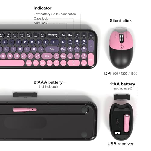 Image of KNOWSQT Wireless Keyboard and Mouse Combo - CherryPink-Gradient 2.4G Full-Size Typewriter Cute Colorful Keyboards - USB Plug and Play, for Windows, Laptop, Computer, PC, Desktop