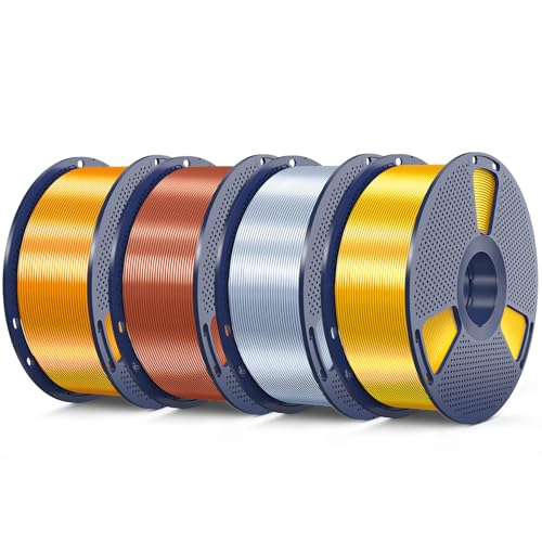 SUNLU 4KG PLA+ Silk Filament, Shiny Metallic Silk 3D Filament 1.75mm, High Strength PLA Plus 3D Printer Filament, 4 Pack