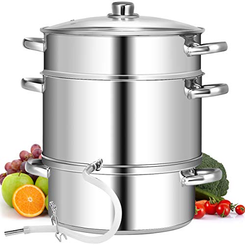Giantex 10 Quart Juice Steamer Fruit Vegetables Juicer Steamers w/Tempered Glass Lid, Hose